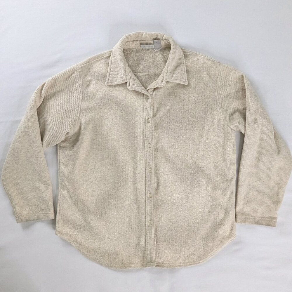 VTG Cream Ribbed Button Front Collared Shacket Jacket Shhirt